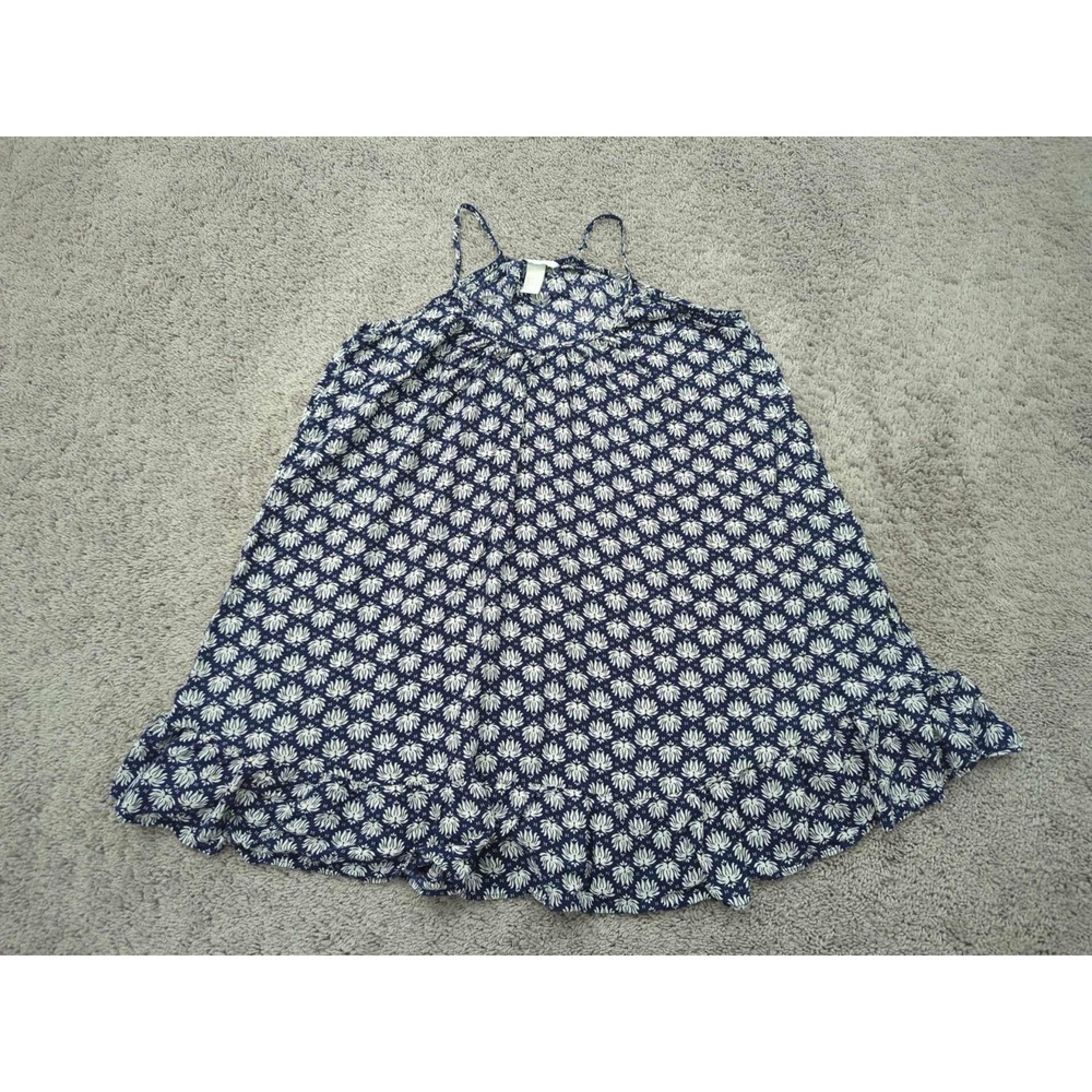 H&M Swing Dress Womens 6‎ Blue Floral Spaghetti Ruffled Hem Mini Summer Casual